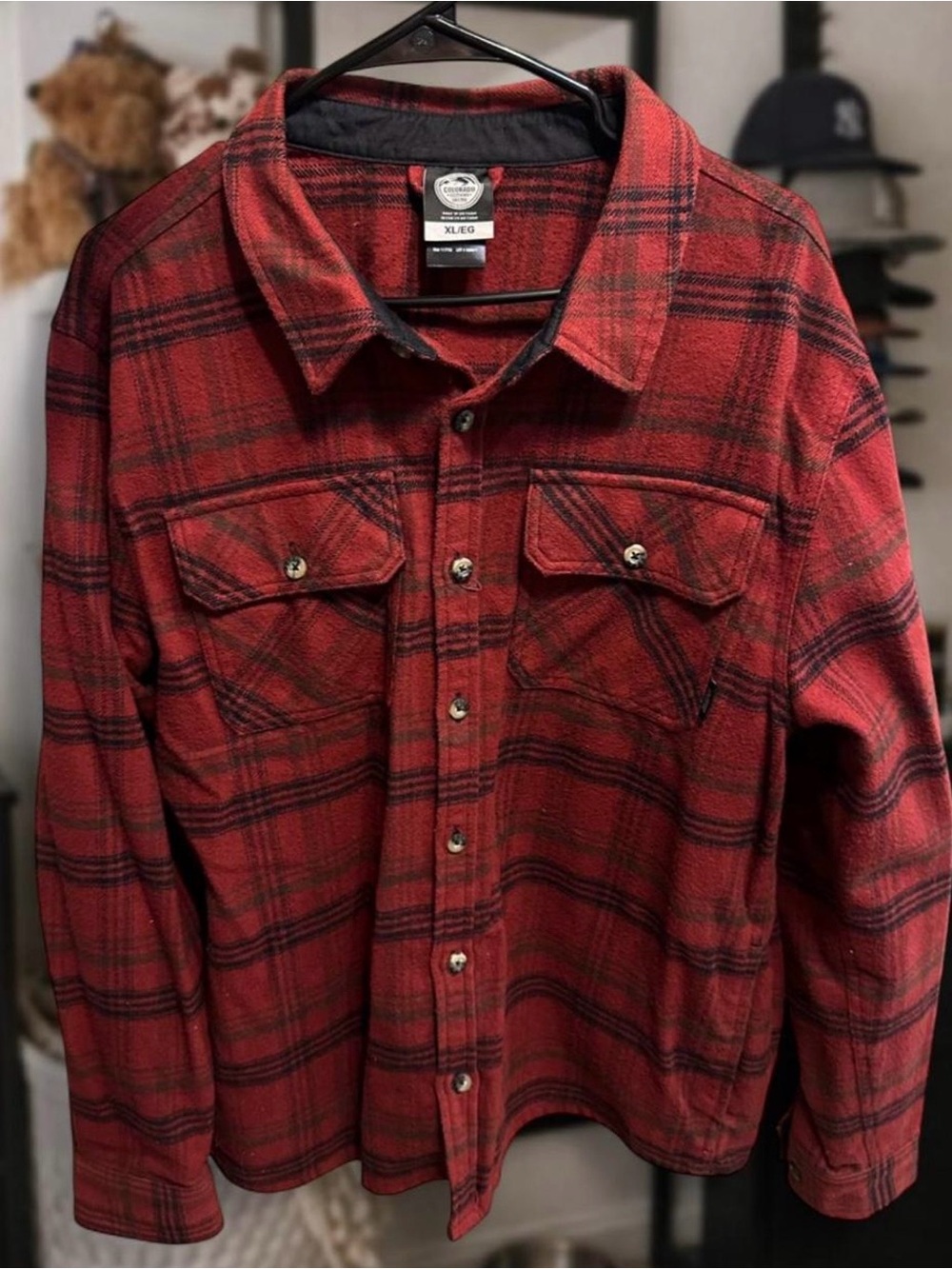 Red Plaid Button-Up Flannel Shirt